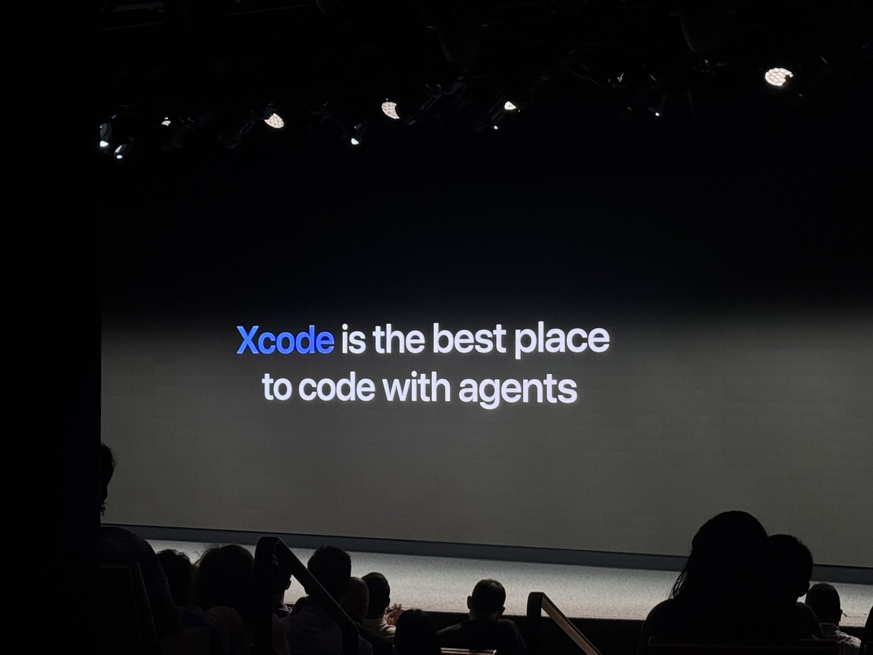 Apple WWDC26 keynote slide: Xcode is the best place to code with agents.